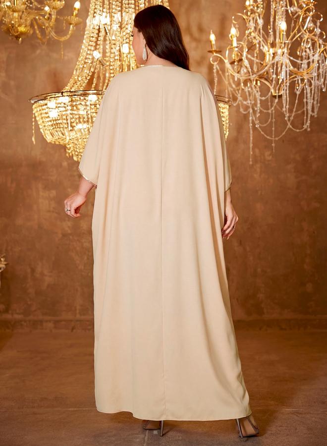 SUPGIR Beige Embellished Kimono with Inner Dress Co-Ords - Image 2