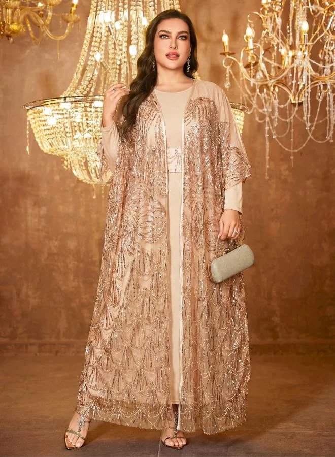 Supgir  Beige Embellished Kimono with Inner Dress Co-Ords for Women | Best Price UAE