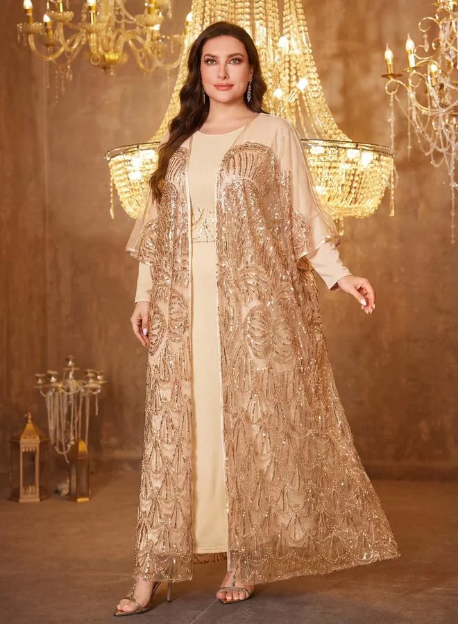 Supgir  Beige Embellished Kimono with Inner Dress Co-Ords for Women | Best Price UAE