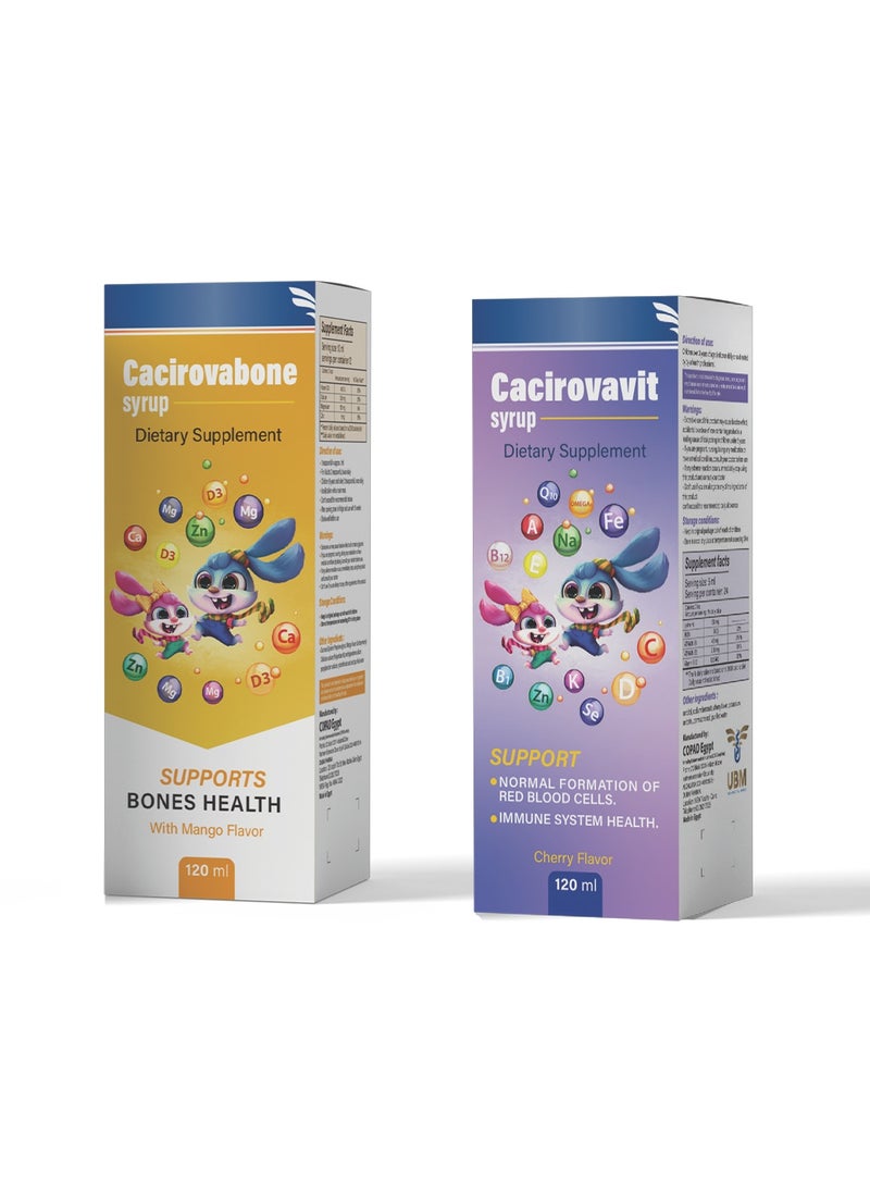 UBM Kids Multivitamins Bundle: Cacirovavit & Cacirovabone syrup - Bones, Teeth, Appetite & Anemia Support - Image 1