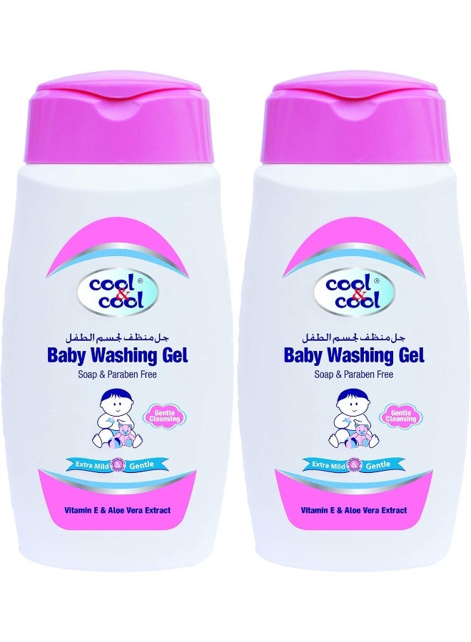 Cool & Cool Pack Of 2 Vitamin-E And Aloe Vera Extract With Extra Mild Formula Baby Washing Gel- 250Ml Head to Toe Baby Bath, Dye Free, Tear Free, Alcohol Free, Paraben-Free, 2 X 250Ml