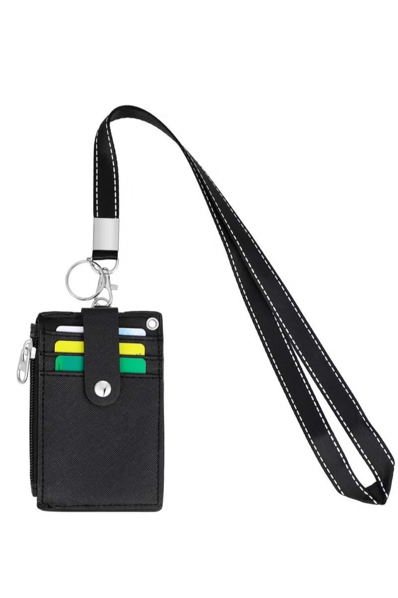 حامل بطاقة الهوية مع جيب بسحاب من جلد البولي يوريثان وحبل تثبيت - Image 1