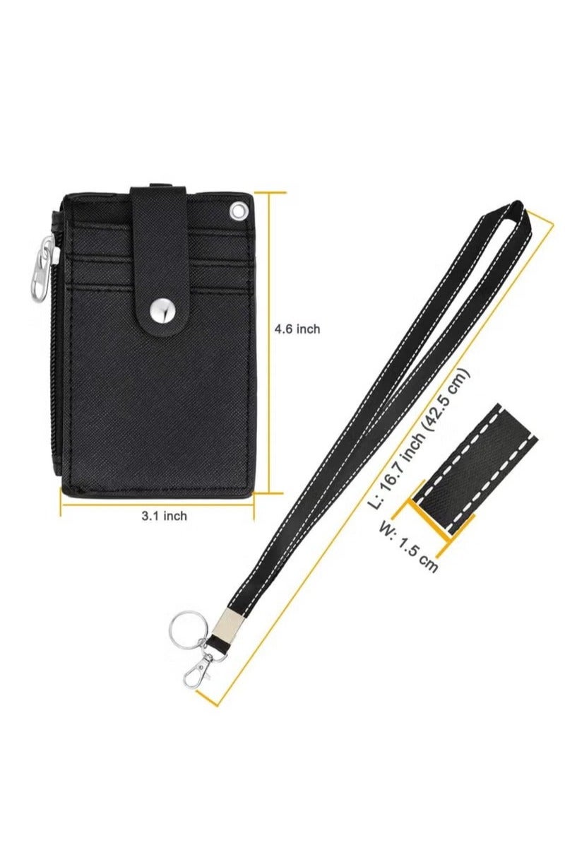 حامل بطاقة الهوية مع جيب بسحاب من جلد البولي يوريثان وحبل تثبيت - Image 2