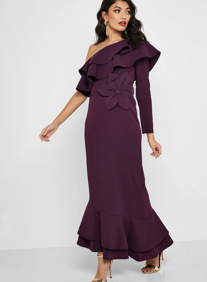 Threadz by Ajooni Floral Applique One Shoulder Dress