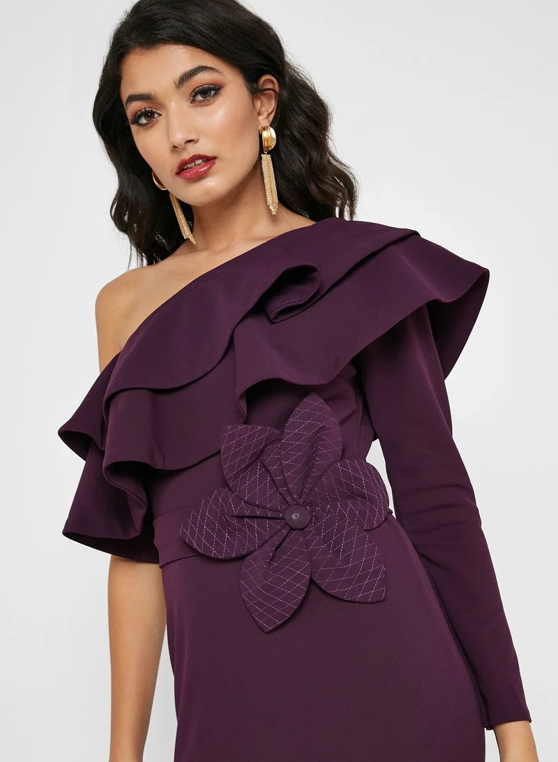 Threadz by Ajooni Floral Applique One Shoulder Dress