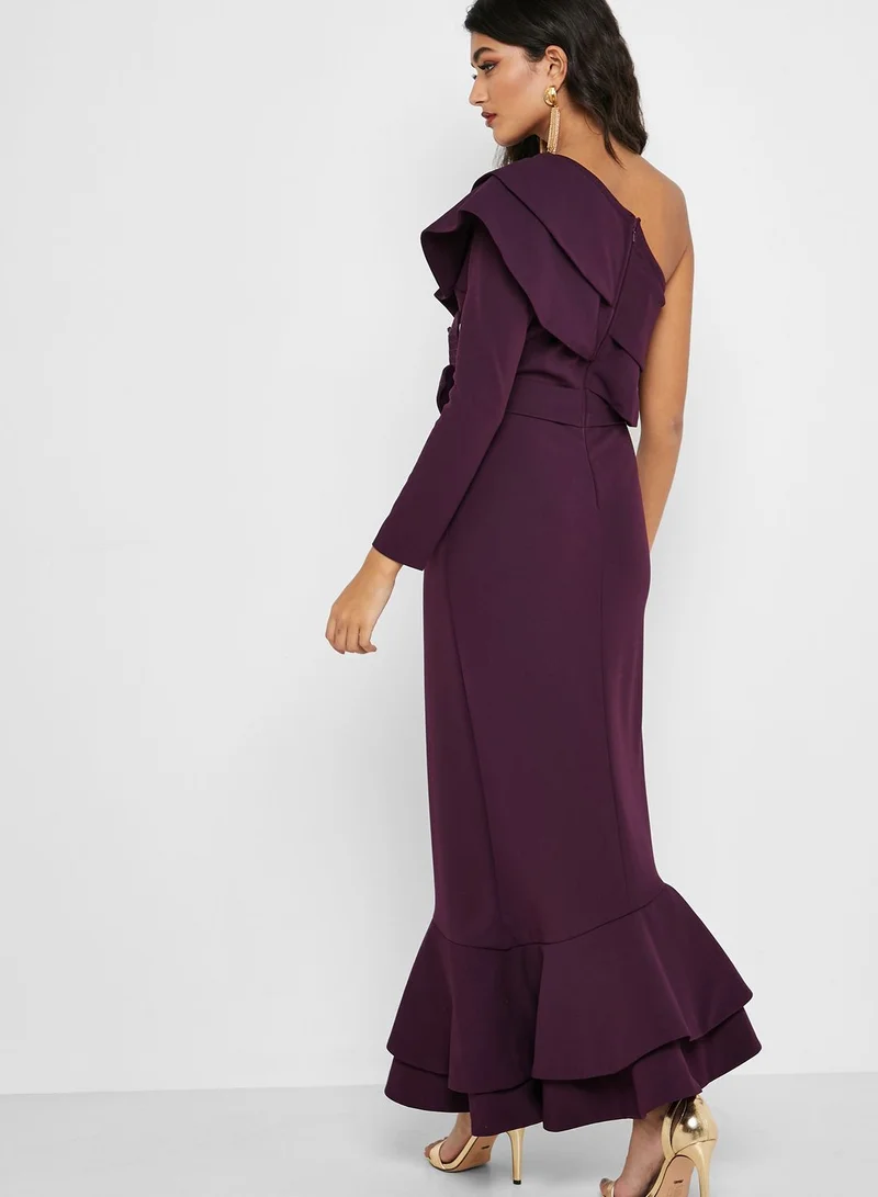 Threadz by Ajooni Floral Applique One Shoulder Dress