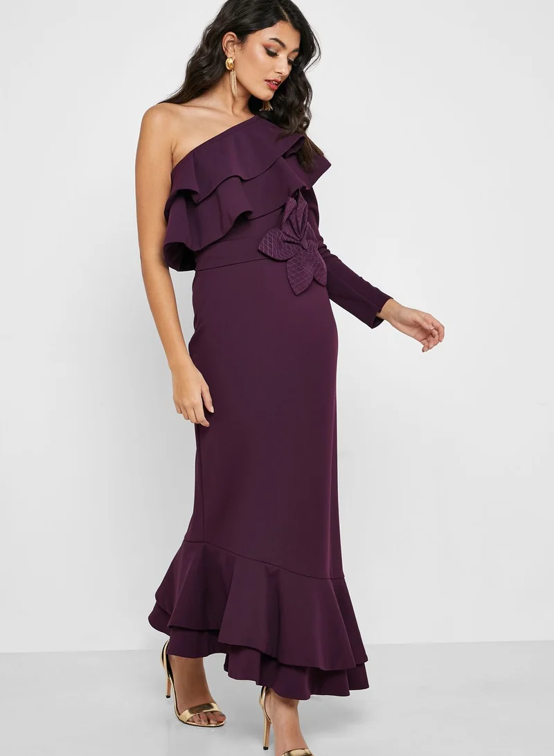 Threadz by Ajooni Floral Applique One Shoulder Dress