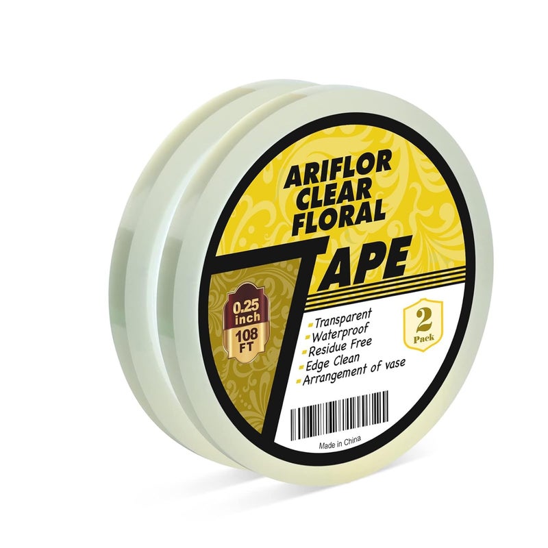 ARIFLOR 2Packs Clear Floral Tape - 1/4" Wide Floral Vase Tape, Clear Waterproof Floral Tape for Fresh Flower Bouquets and Flower Arrangements Crafts (0.25inch*2Packs) - Image 1