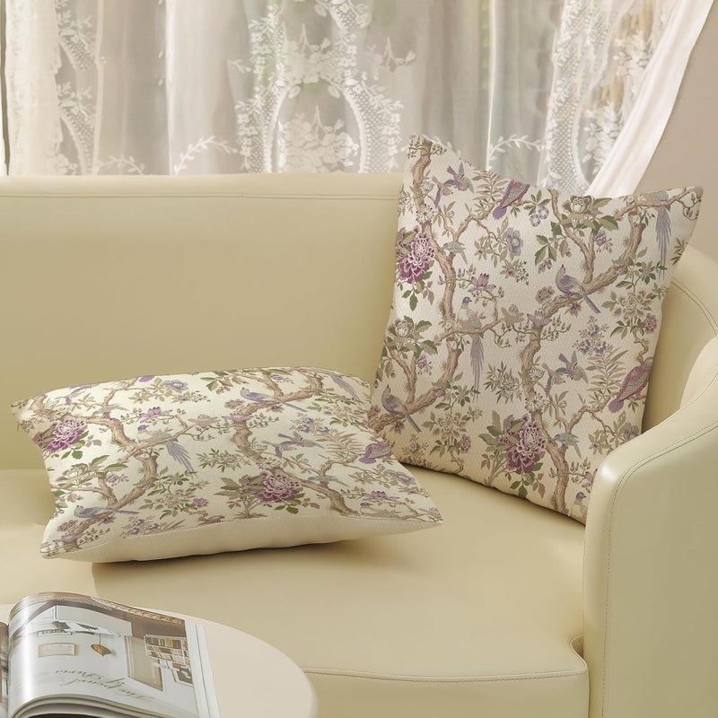 GOLIANDA Chinoiserie Pillow Covers 24x24 Set of 2 Purple Green Floral Bird Throw Pillows Vintage Flowers Bird Decorative Pillow Cases Outdoor Chinoiserie Decor Farmhouse Cushion Case for Couch Sofa - Image 5