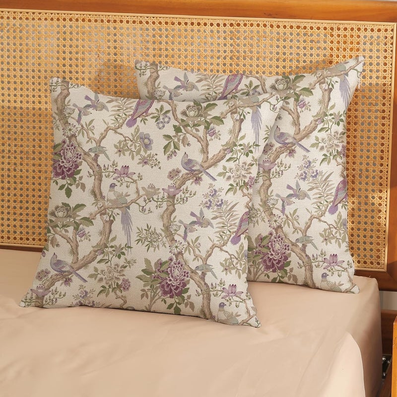 GOLIANDA Chinoiserie Pillow Covers 24x24 Set of 2 Purple Green Floral Bird Throw Pillows Vintage Flowers Bird Decorative Pillow Cases Outdoor Chinoiserie Decor Farmhouse Cushion Case for Couch Sofa - Image 3
