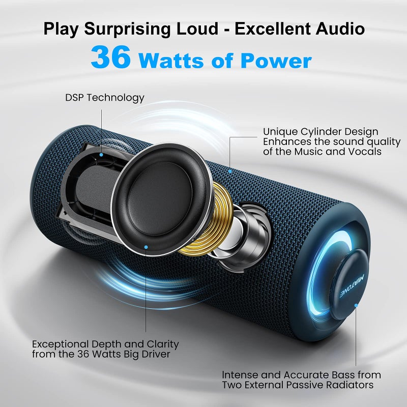 MIATONE Portable Bluetooth Speakers 36W Stereo Sound Bass Boost, 24H Playtime, Bluetooth 5.3 TWS Pairing Father Boy Friend Gifts for him (Blue) - Image 2