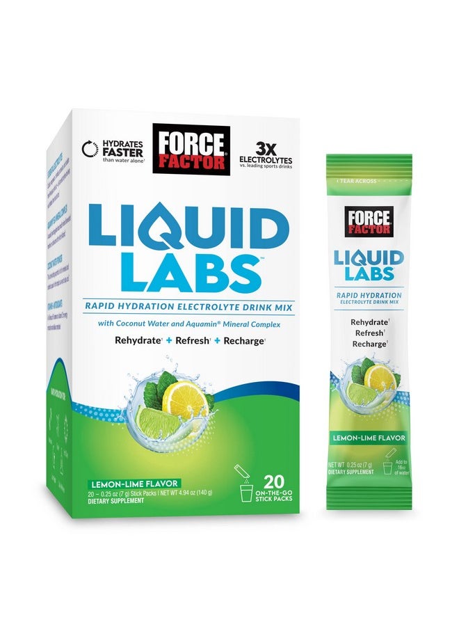 Force Factor - Liquid Labs Electrolytes Powder Hydration Packets To Make Electrolyte Water With 5 Essential Electrolytes Vitamins Minerals And Antioxidants Lemonlime Flavor 20 Stick Packs - Image 1