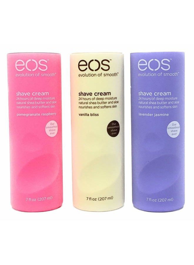 Eos Ultra Moisturizing Shave Cream Variety Pack: Pomegranate-Raspberry, Lavender Jasmine, Vanilla Bliss - 3 x 7.0 Ounce