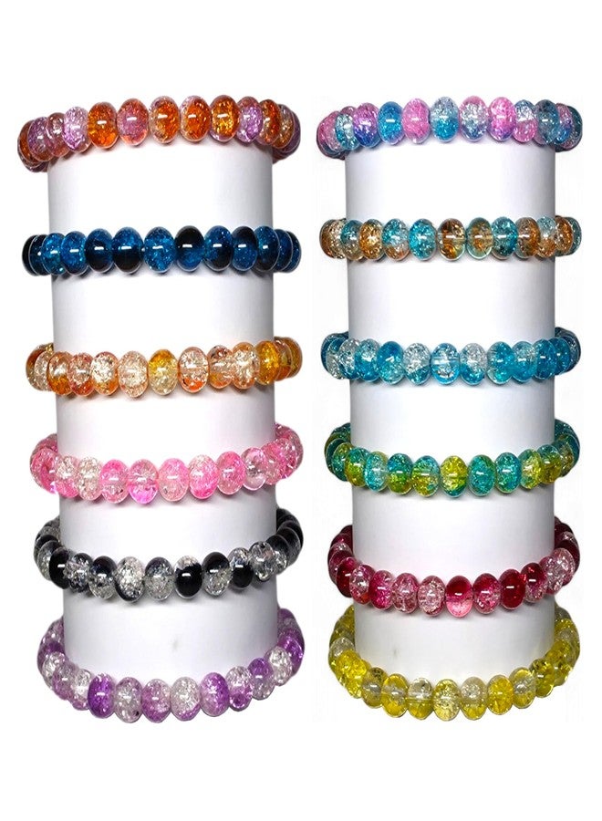 REGLET Pack of 12 - Dual Shade Sparkle Glass Bead Bracelet - Mullticolour - Stretchable Glass Bracelets for Women, Girls, Kids - Adjustable - Bead Size 8mm - Image 1