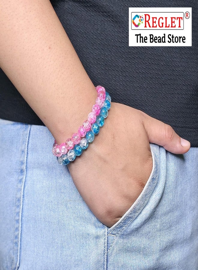 REGLET Pack of 12 - Dual Shade Sparkle Glass Bead Bracelet - Mullticolour - Stretchable Glass Bracelets for Women, Girls, Kids - Adjustable - Bead Size 8mm - Image 5