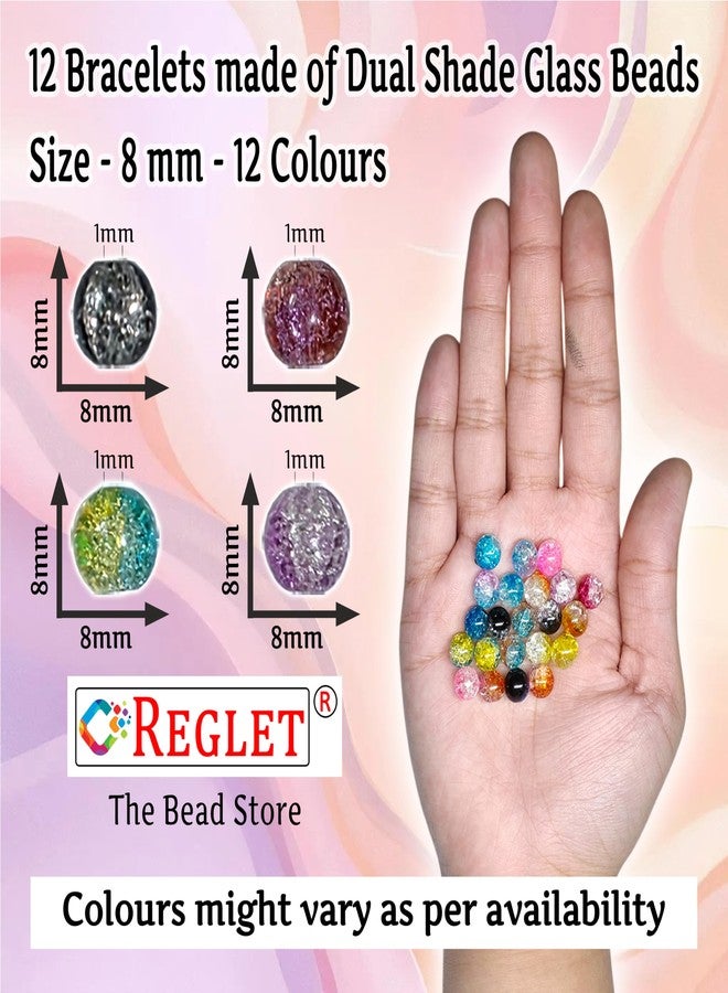 REGLET Pack of 12 - Dual Shade Sparkle Glass Bead Bracelet - Mullticolour - Stretchable Glass Bracelets for Women, Girls, Kids - Adjustable - Bead Size 8mm - Image 3