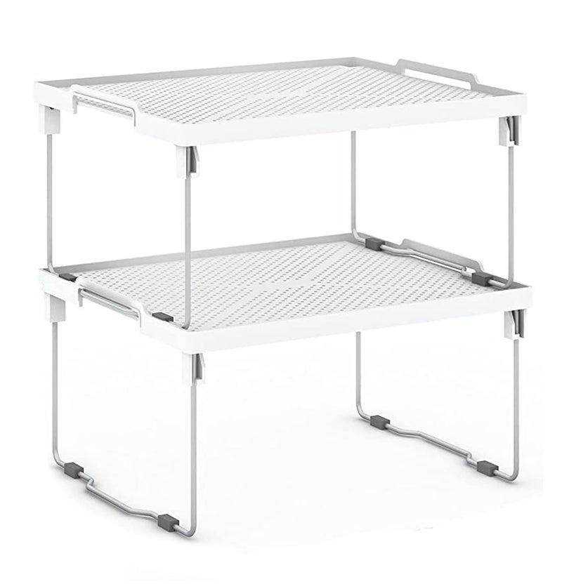 ums Kitchen Shelves Cabinet Organizer Stackable Freezer Rack Cupboard Box Organizer Shelf Riser Usable Storage Rack for Spice Fridge Shelf Riser 12x11 inch Pack of 2