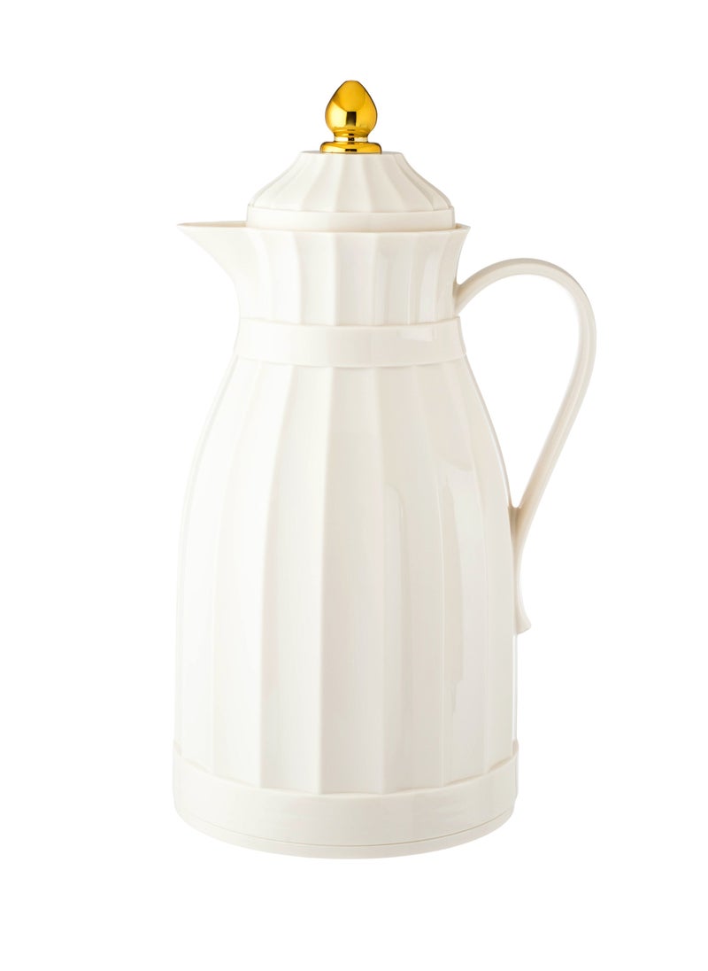 Dania Saudi glass tea and coffee set with beige plastic thermos, consisting of 12 tea cups + 12 tea saucers + 12 Saudi coffee + thermos  - Image 4