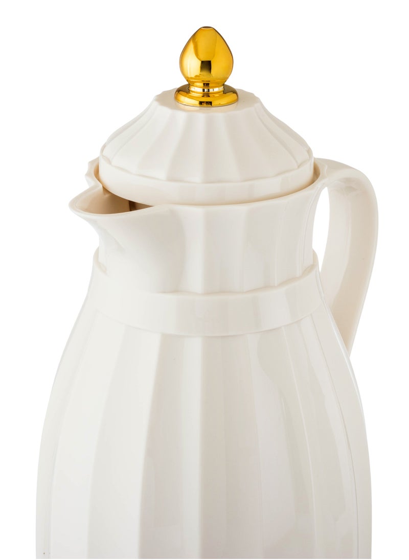 Dania Saudi glass tea and coffee set with beige plastic thermos, consisting of 12 tea cups + 12 tea saucers + 12 Saudi coffee + thermos  - Image 5