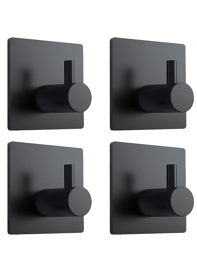 Adhesive Towel Hooks, 304 Stainless Steel Self Sticky Wall Hooks Waterproof Shower Hooks for Robe/Clothes, No Drilling Towel Hangers for Bathroom Kitchen Bedroom (Black, 4 Packs) - Image 1