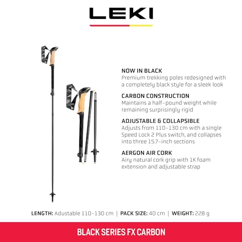 LEKI Black Series FX Carbon Collapsible Lightweight Walking Poles for Trekking & Hiking - Black-Carbon - 110-130 cm - Image 3