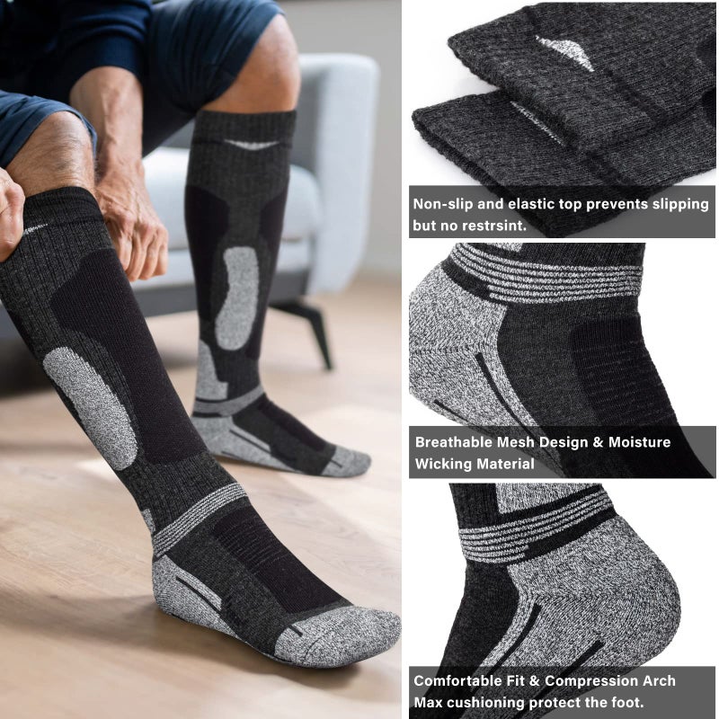 Muezna Merino Wool Ski Socks for Mens Womens Knee High Thermal Snowboarding Socks for Cold Weather - Image 2