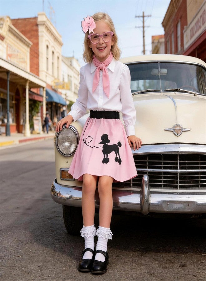 Davsolly Poodle Skirt for Girls, 50s Outfit for Girls, 5pcs 1950’s Sock Hop Costume for Party Career Day Birthday Gifts - Image 4