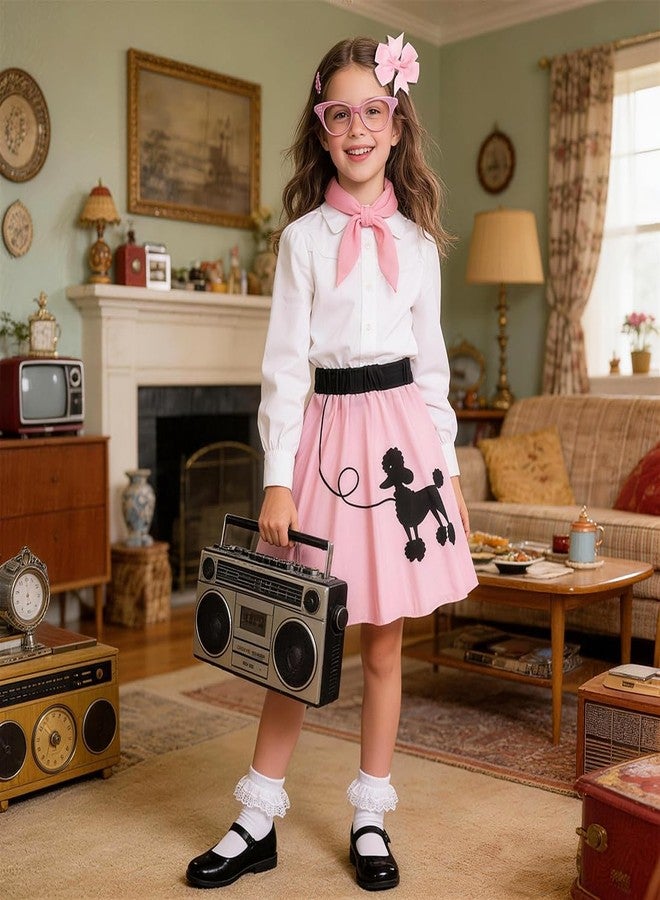 Davsolly Poodle Skirt for Girls, 50s Outfit for Girls, 5pcs 1950’s Sock Hop Costume for Party Career Day Birthday Gifts - Image 3