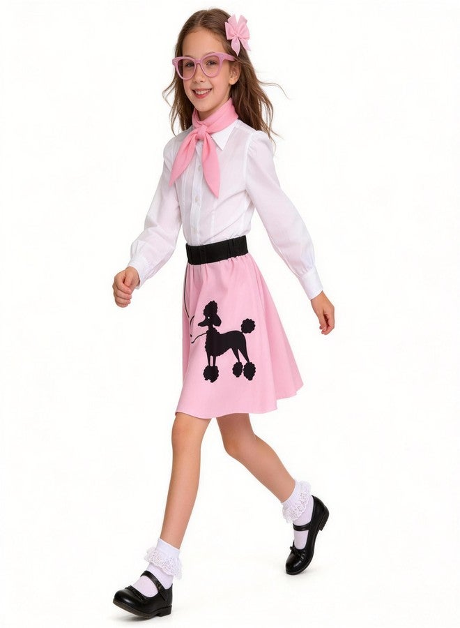Davsolly Poodle Skirt for Girls, 50s Outfit for Girls, 5pcs 1950’s Sock Hop Costume for Party Career Day Birthday Gifts - Image 1