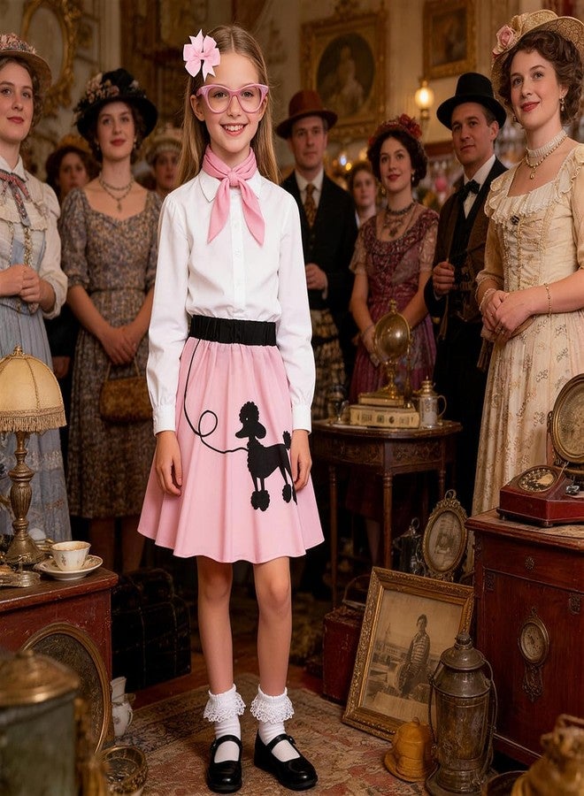 Davsolly Poodle Skirt for Girls, 50s Outfit for Girls, 5pcs 1950’s Sock Hop Costume for Party Career Day Birthday Gifts - Image 5