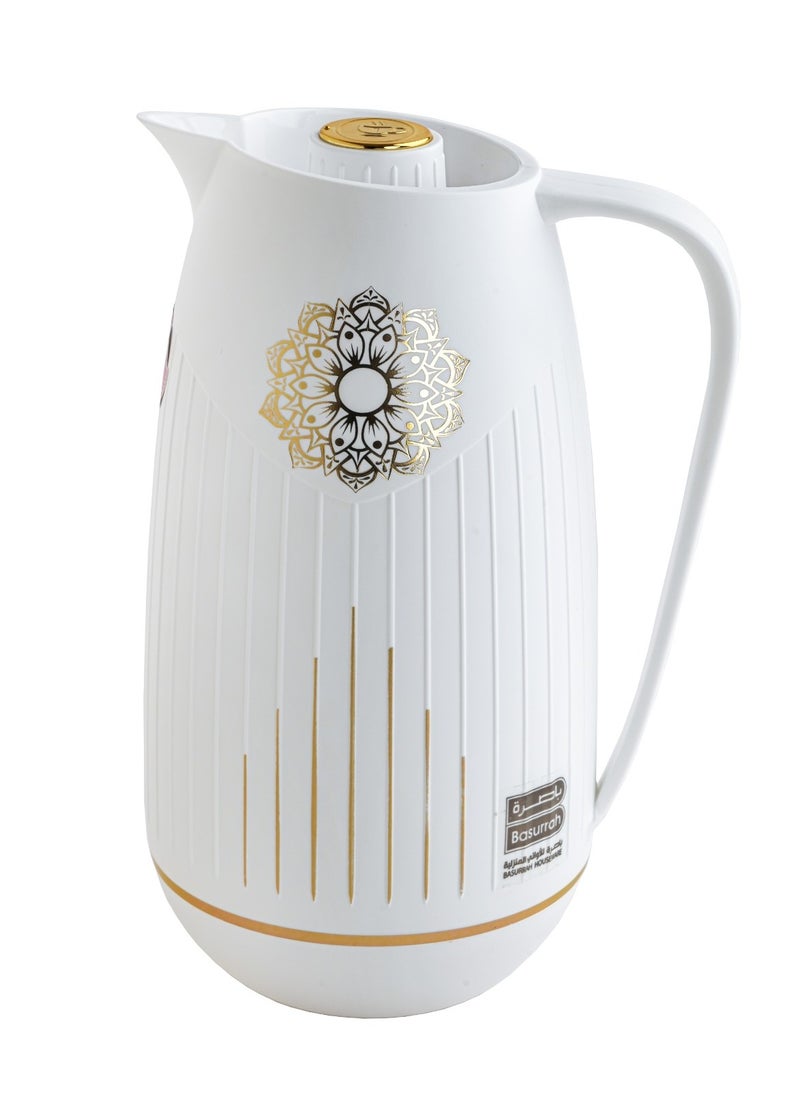 BASURRAH Thermos for tea and coffee from Basurrah, white, decorated, 1 liter 