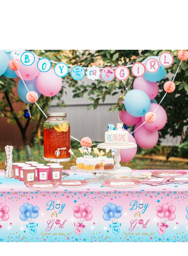 XIYU Gender Reveal Table Cloth Gender Reveal Party Supplies Waterproof Boy or Girl Plastic Tablecloth Pink and Blue Disposable Table Cover for Gender Reveal Baby Party Decorations, 54" x 108"  - Image 3