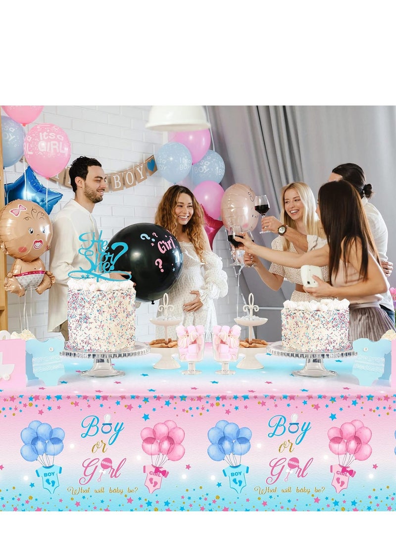 XIYU Gender Reveal Table Cloth Gender Reveal Party Supplies Waterproof Boy or Girl Plastic Tablecloth Pink and Blue Disposable Table Cover for Gender Reveal Baby Party Decorations, 54" x 108"  - Image 4