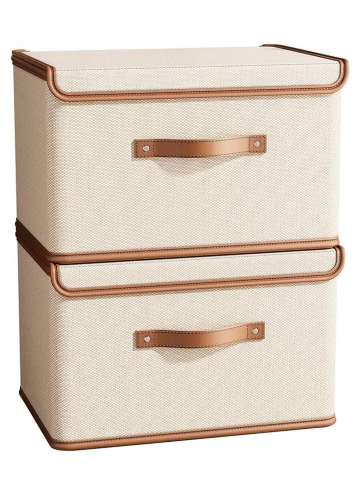 Arabest 2 Pack Storage Bins with Lids, Collapsible Closet Organizer Container, Fabric Organizer Box with Handles, Decorative Storage Boxes with Lids for Organizing Clothes, Books, File, White, Large  - Image 1
