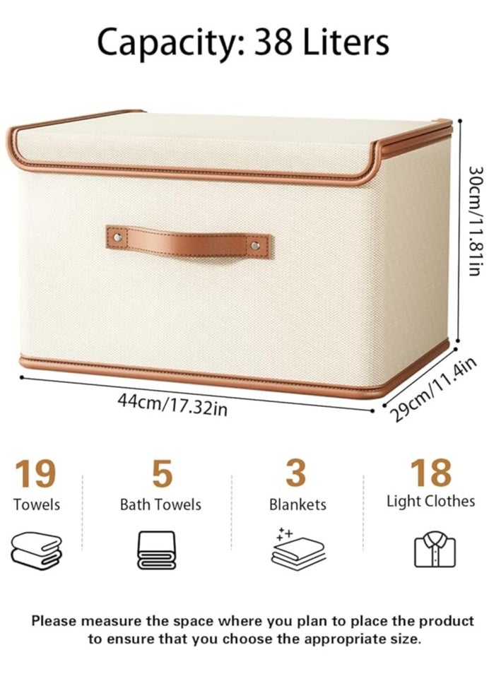 Arabest 2 Pack Storage Bins with Lids, Collapsible Closet Organizer Container, Fabric Organizer Box with Handles, Decorative Storage Boxes with Lids for Organizing Clothes, Books, File, White, Large  - Image 2