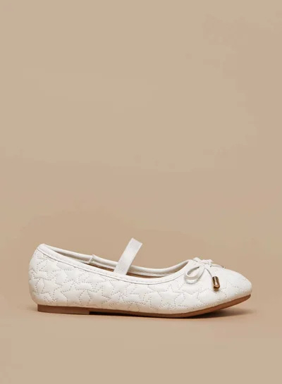 فلورا بيلا من شو إكسبرس Girls Star Quilted Slip On Ballerina Shoes with Elasticated Strap and Bow Applique