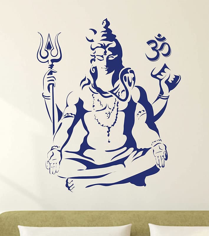 Byteon Lord Shiva Om Meditating Wall Sticker PVC Vinyl 50 cm x 70 cm Blue
