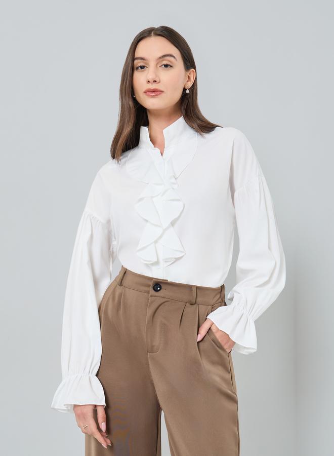 Take Two Front Ruffle Detail Long Sleeve Shirts - Image 1
