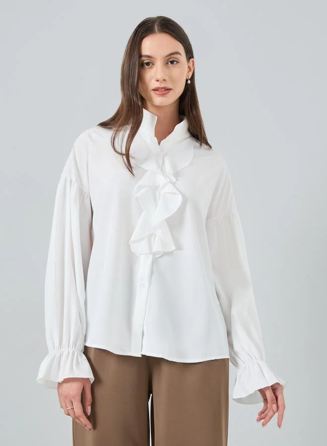 Take Two Front Ruffle Detail Long Sleeve Shirts