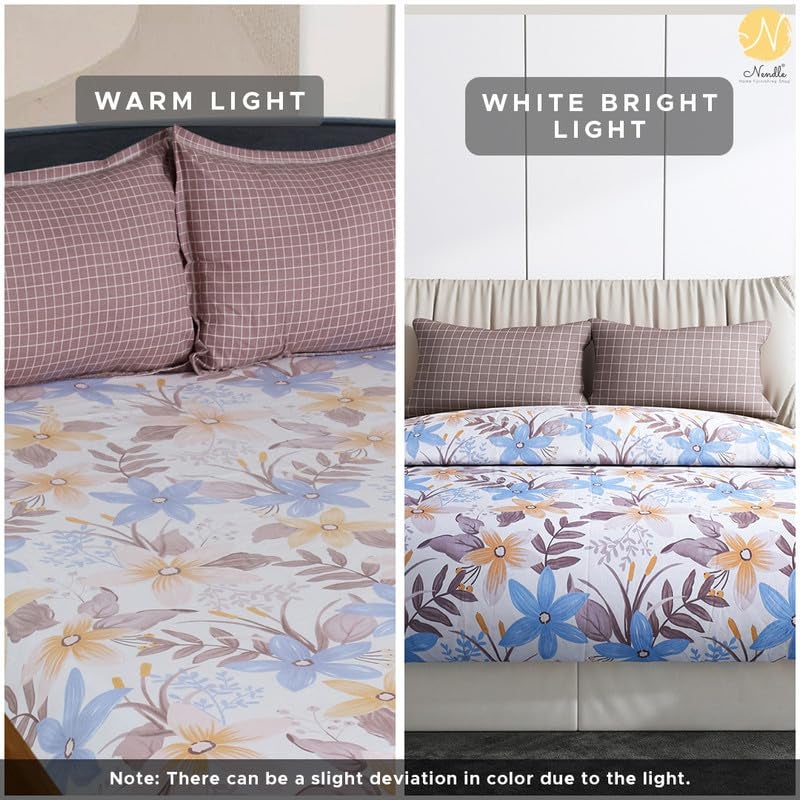 Nendle Floral Pattern 400Tc Premium Cotton Super King Size Bedsheets 108X108 Inches with Contrast Pillow Covers for Luxurious Softness and Anti Fade Prints (Floral Texture, Pack of 3) Multi Color - Image 3