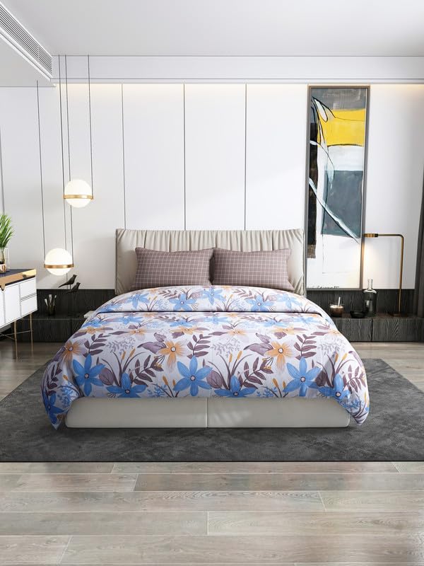 Nendle Floral Pattern 400Tc Premium Cotton Super King Size Bedsheets 108X108 Inches with Contrast Pillow Covers for Luxurious Softness and Anti Fade Prints (Floral Texture, Pack of 3) Multi Color - Image 1
