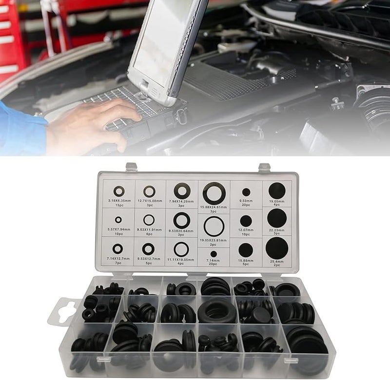125 قطعة مجموعة متنوعة من حلقات التثبيت المطاطية السوداء 18 مقاسًا لإصلاحات الكهرباء والسباكة - Image 3