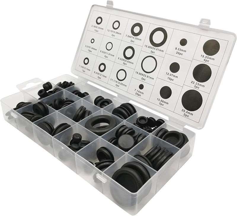 125 قطعة مجموعة متنوعة من حلقات التثبيت المطاطية السوداء 18 مقاسًا لإصلاحات الكهرباء والسباكة - Image 2