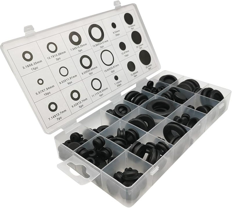 125 قطعة مجموعة متنوعة من حلقات التثبيت المطاطية السوداء 18 مقاسًا لإصلاحات الكهرباء والسباكة - Image 4