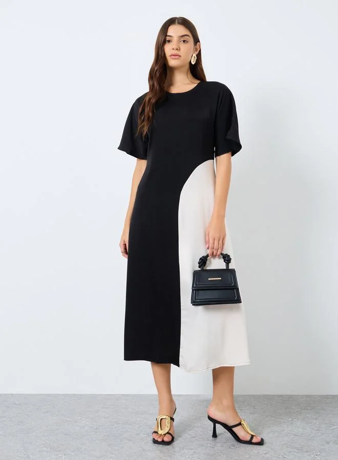 Styli Black Color Block Midi Dress