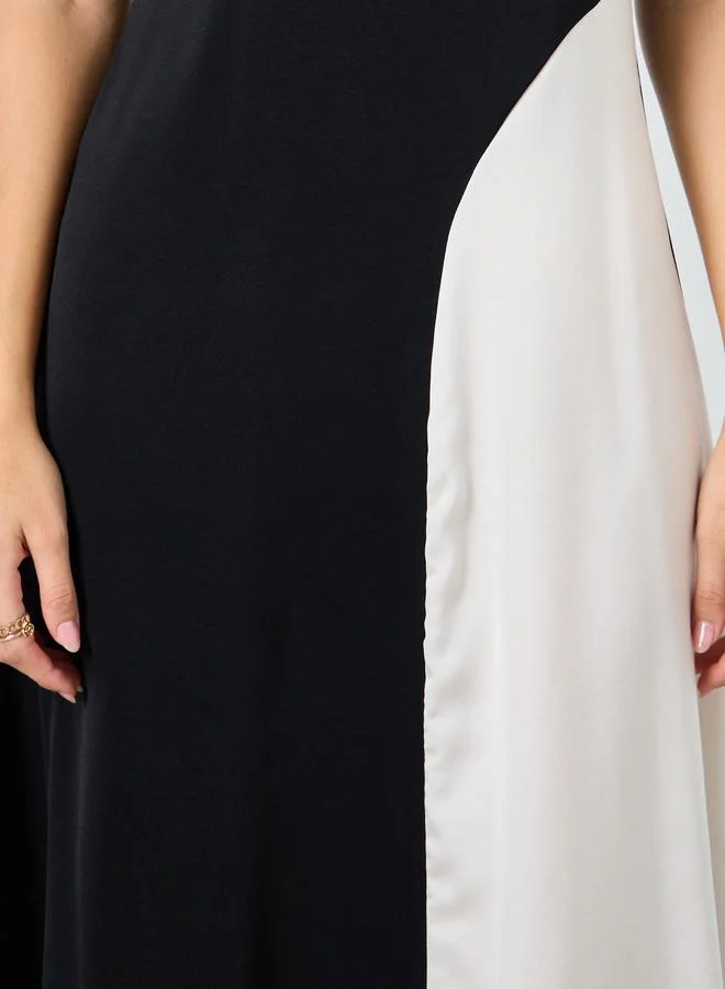 Styli  Black Color Block Midi Dress for Women | Best Price UAE
