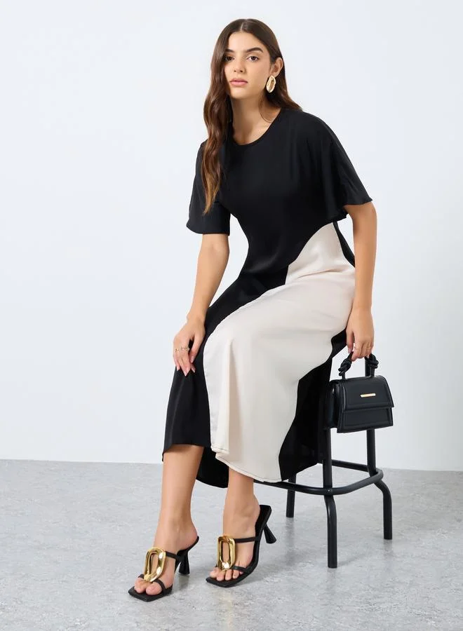 Styli Black Color Block Midi Dress