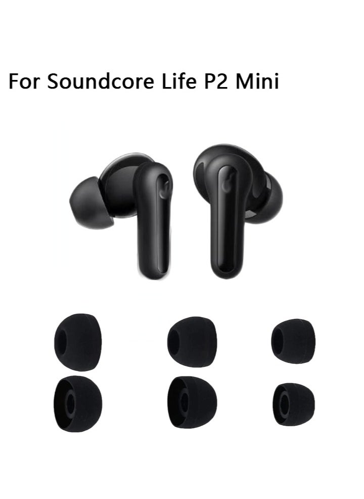 Generic 3pairs Ear Tips for Soundcore Life P2 Mini Silicone Earbuds Replacement for Earbuds S/M/L-Black  - Image 1