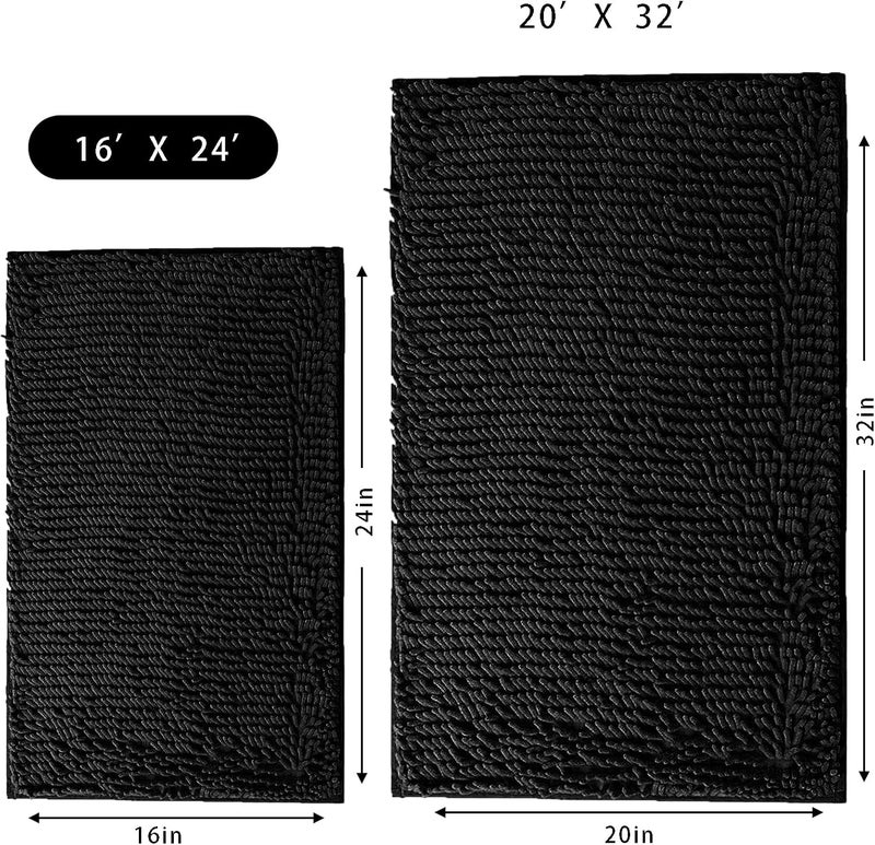 Eanpet Chenille Bath Mat Non-Slip Microfiber Floor Mat Baby Bath Mat for Kids Ultra Soft Washable Bathroom Dry Fast Water Absorbent Shower Mat Area Rugs (15.3" x 23.2", Black) - Image 2