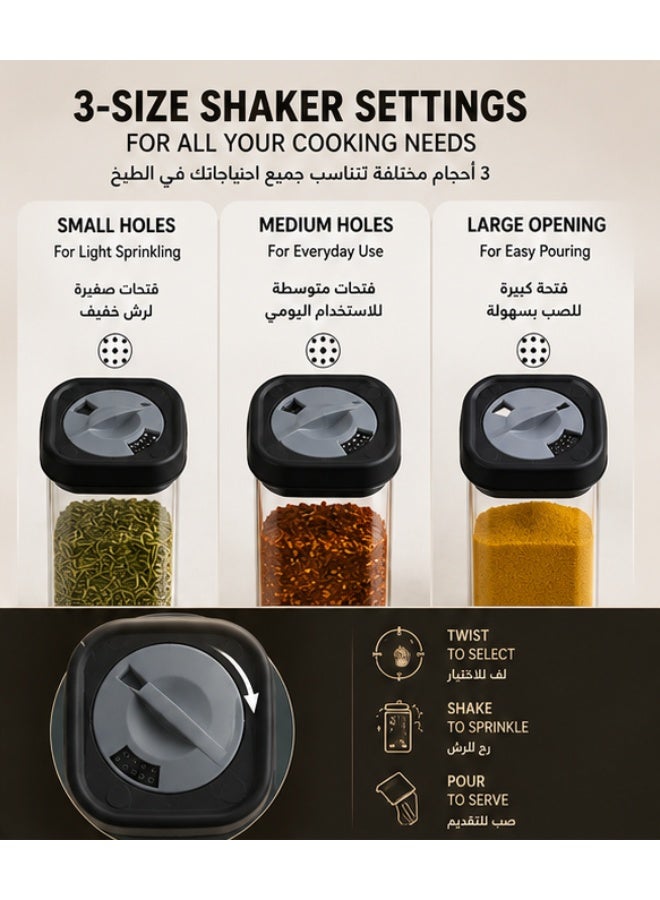 12-Piece Acrylic Spice Jar Set 250ml with 3-Size Adjustable Shaker Lid – BPA-Free Airtight Clear Seasoning Containers for Kitchen Storage & Organization - Image 2
